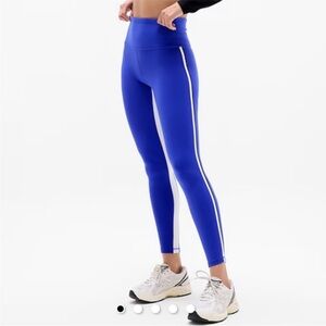 Athleta Ultra High Rise Elation Tight Side Stripe Piping Leggings Large blue
